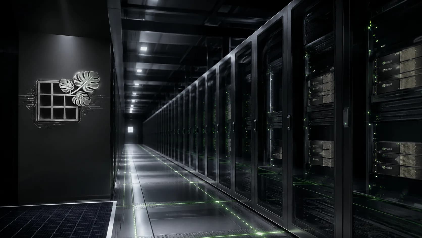 A branded Jungle Grid GPU aisle inside a data center.